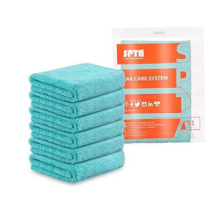 SPTA Microfiber Drying Towel Car Wash Drying Towel, 6 Pack Super Plush Edgeless Car Wash Towels for Auto Detailing, 16.1x17.7 in, 420GSM, Teal Blue-MT039