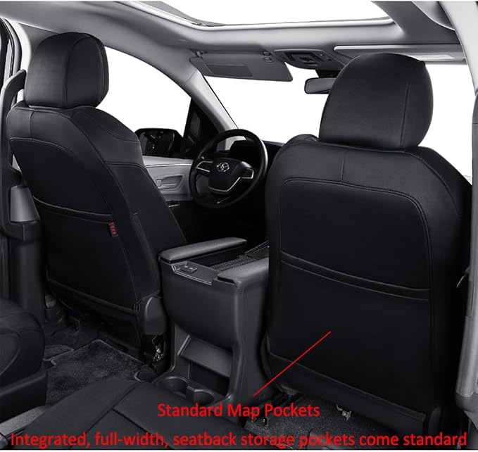 EKR Sienna Seat Covers for 2021-2025 Toyota Sienna XLE,XSE,Limited,Platinum,7 Seats,2nd Row Captain Chairs W/NO Legrest,Waterproof Seat Covers Full Set for Cars,Car Seat Protectors-Neoprene(Black)