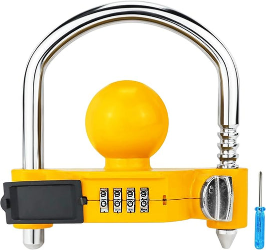 Funmit Trailer Lock Universal Hitch Lock with Combination Lock, fit 1-7/8", 2", 2-5/16" Coupler, Camper Accessories for Travel Trailers Boats Trucks Rvs Yellow