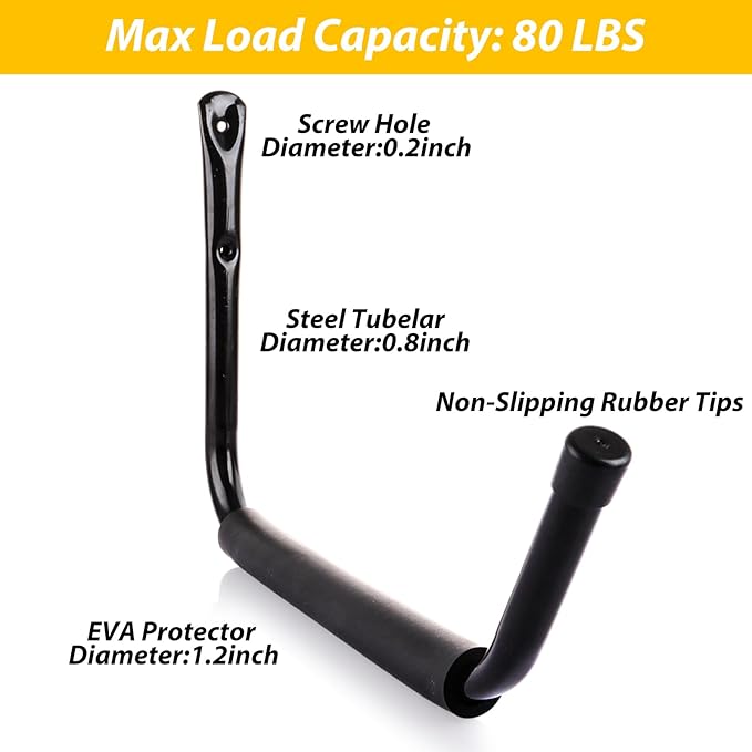 6 PCS 15 Inch Garage Hooks Heavy Duty Kayak Storage Hooks Hanger Black Kayak Storage Rack Ladder Hooks for Garage Wall Mount Garage Wall Hooks for Canoe Paddle Board, Ladder, Hose, Bicycle