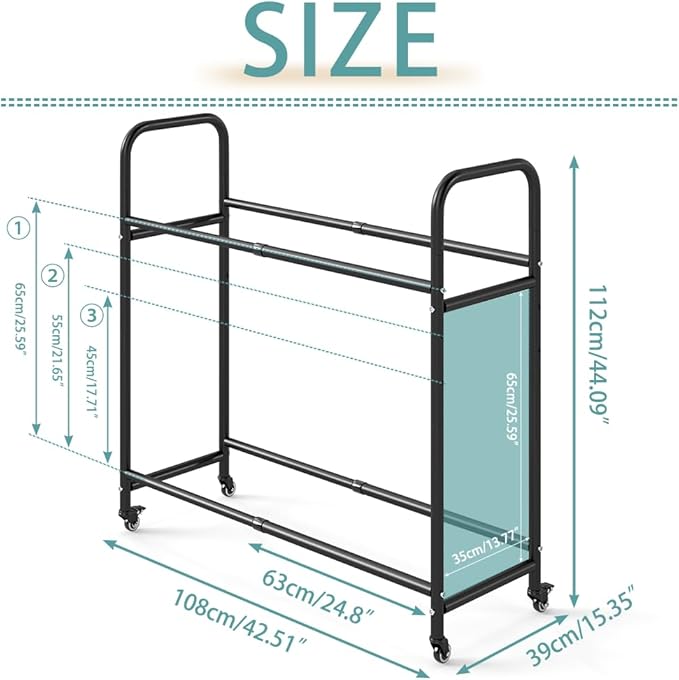 Hershii Tire Storage Rack Standing Garage Storage Shelf Organizer for Indoor Outdoor Use, Rolling Tire Rack Adjustable - Black 24.80-42.51'' X 15.35'' X 44.09''