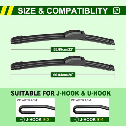 QUALITY 26in + 22in Premium All-Season Windshield Wiper Blades for Original Equipment Replacement(Set of 2)