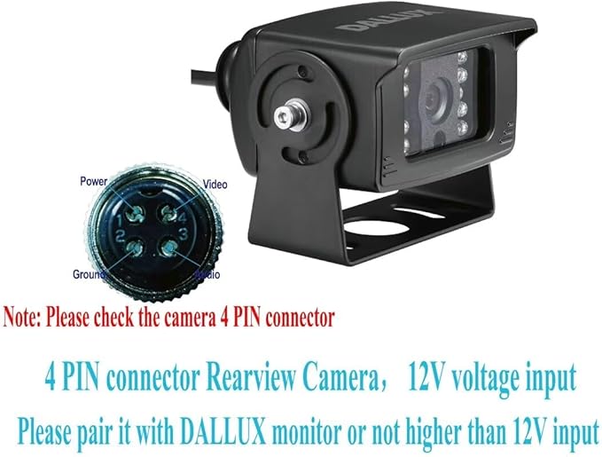 Bus Truck Vehicle Backup Cameras Wide View Angle cab cam Rearview Reverse Waterproof Night Vision 4 PIN Cam for Travel Trailer/Pickup/Van/RV Camper/Motor Home (12V,package not include extension cable)