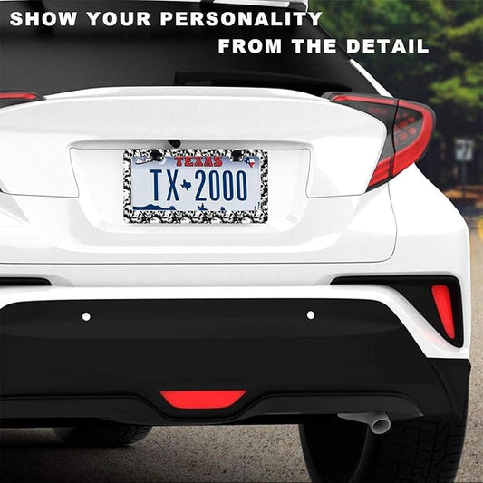 2Pack of Skull License Plate Frames Horror Skull Car Decor Accessories,Metal Black and White Skull License Plate Frame Cover Tag Holder Bracket