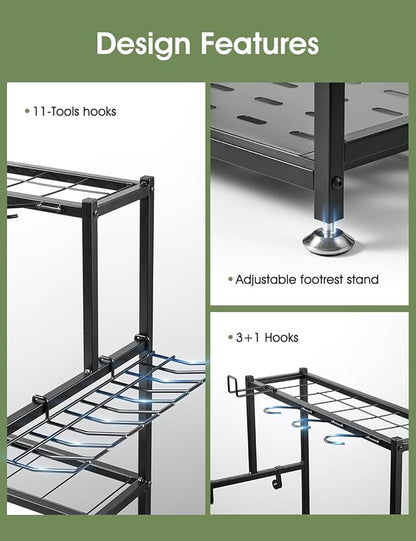 Garden Tool Organizer – Heavy-Duty Carbon Steel Storage Rack for Garage, Shed & Yard – Rust-Resistant, Holds 100+ lbs of Garden & Lawn Tools – Black