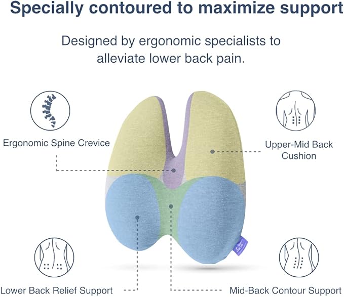 C CUSHION LAB Extra Dense Lumbar Pillow - Patented Ergonomic Multi-Region Firm Back Support for Lower Back Pain Relief - Lumbar Support Cushion with Strap for Office Chair, Car, Sofa, Plane - Black