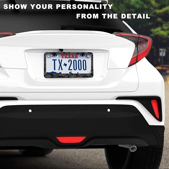 Topographic License Plate Frame-2 PCS Topography | Map | Exploration | Discovery License Plate Holder Cover Car Universal Accessories Aluminum Car Tag Frames Fits Standard US Vehicles Size
