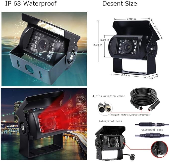Wired Backup Camera System with 9 Inch Monitor for RV,Trucks,Cars, 4 Channel Quad Split Reversing Camera System with Screen, Rear View Camera,Waterproof,18 IR Night Vision, Easy Installation
