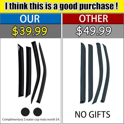 Rain Guards for Volkswagen VW Tiguan 2018-2023, Tape-on Side Window Deflectors for Volkswagen Tiguan, Window Visors for Volkswagen Cars, for Volkswagen Car Accessories 4 Rain Guards ＆ 2 Car Coasters
