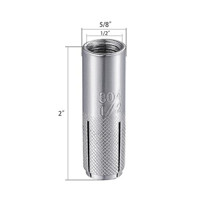 Wensilon(20 pcs) 1/2"-13 Premium Stainless Steel Drop in Anchors Assortment, Knurled Drop-in-Anchor for Solid Concrete, Internal Forced Expansion Screw Bolts
