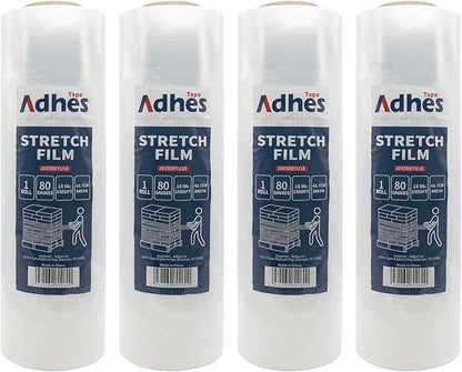 ADHES Heavy Duty Shrink Wrap Roll, 18 Inch x 1500 Feet, 4-Pack Stretch Wrap Stretch Film, 80 Gauge Industrial Strength Plastic Moving Rrap for Pallet Wrap, Furniture Wrapping Moving & Protection