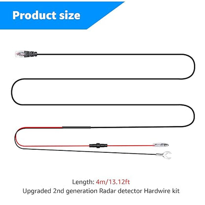 Radar Detector Hardwire Kit,Compatible with Escort Valentine One Uniden Beltronics Cobra,with RJ-11 Telephone Style Jack Direct Wire Wiring Kit Multiple Fuse Sizes Power Cord Cable