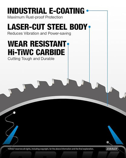 CRALY 12 Inch 60 Teeth Steel and Ferrous Metal Cutting Circular Saw Blade, 1 Inch Arbor, Thin Kerf, Professional Carbide Tipped Blade for Angle Iron, Threaded Rod, EMT Conduit(C1260MC)