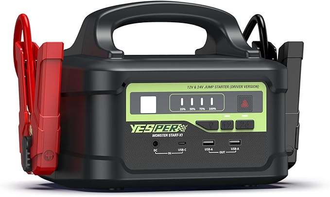 YESPER 6000A Jump Starter with 145W Quick Charge, 12V/24V Heavy Duty Truck Battery Jumper Box(Up to All Gas/Diesel), 218Wh Portable Power Bank Car Jump Pack with Jump Cable, LED Lights