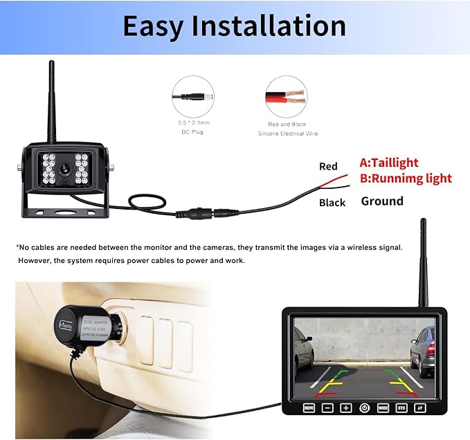 Wireless Backup Camera Kit with 7'' DVR Quad Split Monitor, 1080P FHD Rear Side View Camera, IP69 Waterproof + Parking Lines Reversing Cameras for Truck/Semi-Trailer/Box Truck/RV-B4C