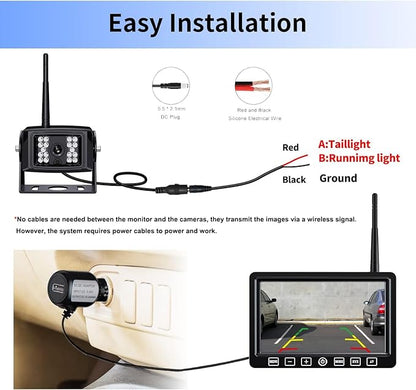 Wireless Backup Camera Kit with 7'' DVR Quad Split Monitor, 1080P FHD Rear Side View Camera, IP69 Waterproof + Parking Lines Reversing Cameras for Truck/Semi-Trailer/Box Truck/RV-B4C
