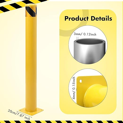 4 Pack Safety Bollard Post, 42 Inch Height 4.5 Inch Diameter Yellow Pipe Safety Steel Bollards with Anchor Bolts and Wrench, Steel Bollards for Road Warning Construction Public Place Traffic Control