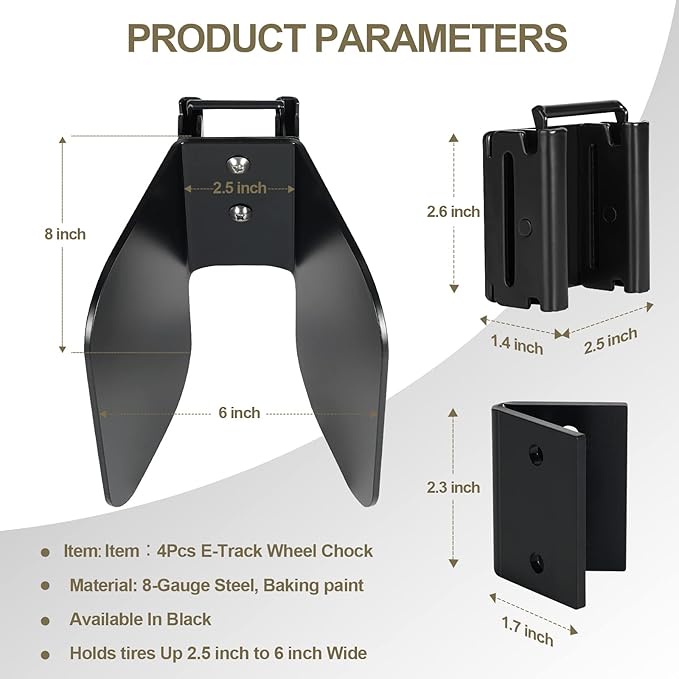 4 Pack E-Track Wheel Chock for E-Track System |E Track Motorcycle Wheel chocks for Dirt Bikes|E-Track Accessories for Enclosed Trailer E-Track Wall Mount Motorcycle Tire for Garages Trailers
