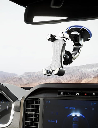 ToughTested Mammoth Windshield Mobile Mount, Double-Ribbed Gooseneck Arm, Expandable Claw Grip Holder with 360 Degree Rotation, Extra Large Suction Cup, Quick Release Button