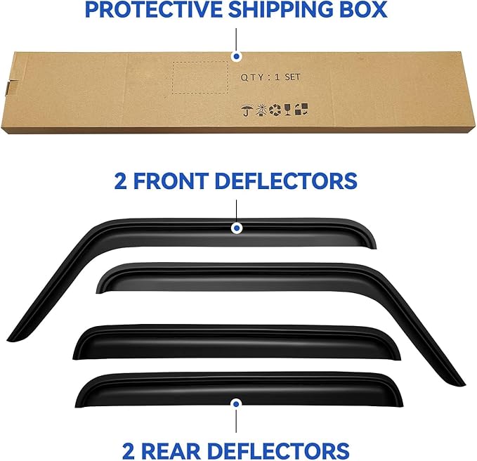 Window Visors Rain Guards Shield for 2007-2018 Jeep Wrangler, Out-Channel Window Vent Wind Deflectors Visors Shades for 07-18 Wrangler JK
