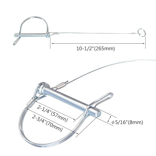 Trailer Coupler Pin 5/16" x 2-3/4"(Wx L) Trailer Pins Prevents Loss with Plastic Coating Tether（11-1/2"） Quick Release Ring Hitch Pin for Farm Trailers Trailer Towing Lawn 5Pcs