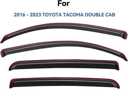 in-Channel Window Visors Rain Guards for 2016-2023 Toyota Tacoma Double Cab, Window Vent Wind Deflectors Visors Shades for 16-23 Tacoma