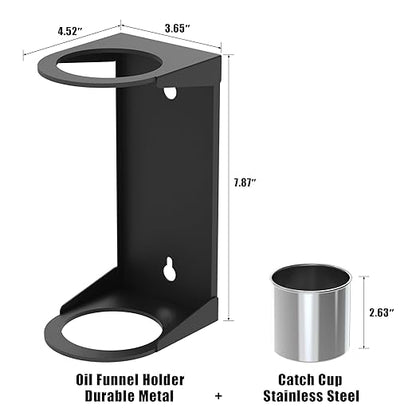 UNITEDPOWER Wall Mount Oil Funnel Holder, Organizer Storage Rack with Removable Collection Cup, Fluid Drain Caddy for Workshop, Shed, Garage, Home (Only Holder, No Funnel)