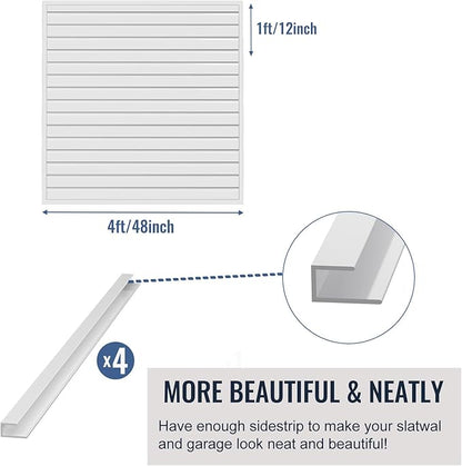 Slatwall Panel Garage Organizer PVC Slatwall Heavy Duty Wall Mounted Rack, Interlocking Slat Wall Panels for Tool Organization Peg Board(White 4 x 4 ft)