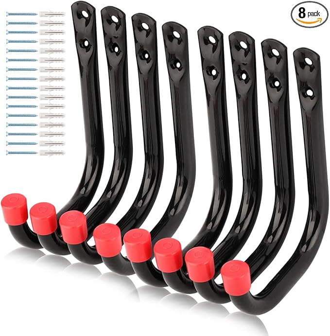 Heavy Duty Steel Garage Storage Utility Hooks, 8 Pack Wall Mount Hanging Storage Utility Naikozmo Hanger, Black and Red