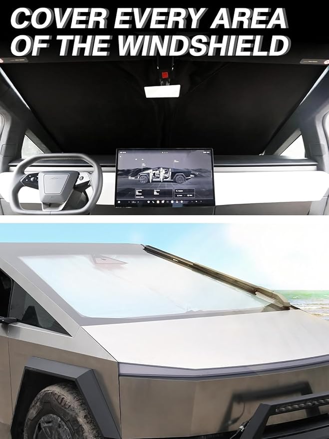 Windshield Sunshade for Tesla Cybertruck, Foldable UV Protection Front Window Shade, Heat-Resistant Reflective Cover, Custom Fit for Tesla Cybertruck, Car Interior Cooling Accessory