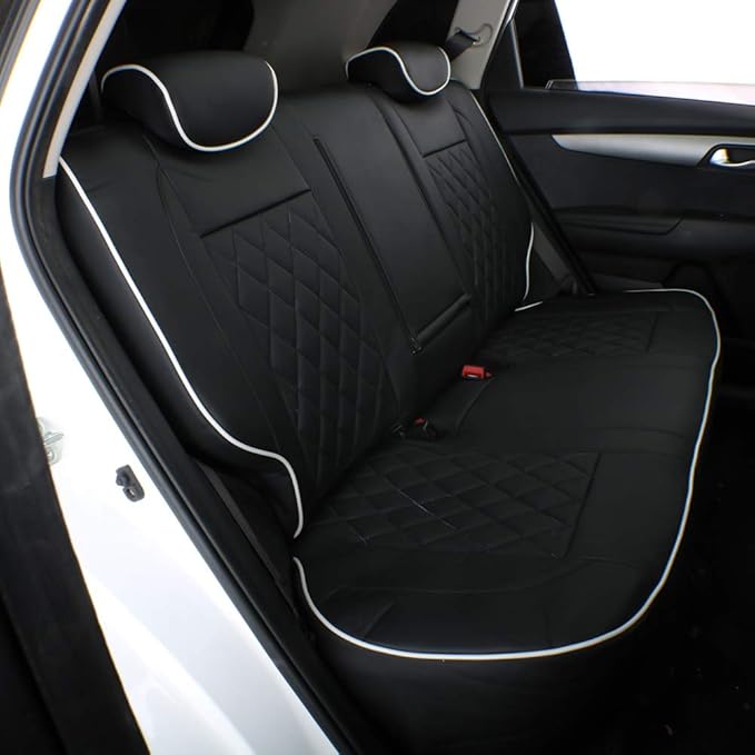EKR Sportage Seat Covers Custom Fit for KIA Sportage LX 2023 2024 2025 2026 Leather Car Seat Cover Full Set - Faux Leather (Black with White Piping)
