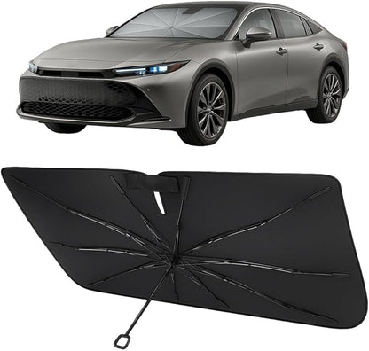 Proadsy Windshield Sun Shade Umbrella for Toyota Crown 2023-2025 2026 Foldable Car Umbrella Sunshade with Soft TPU Handle Spring Structure Crystal Cooling Material Protect Car from Rays & Heat