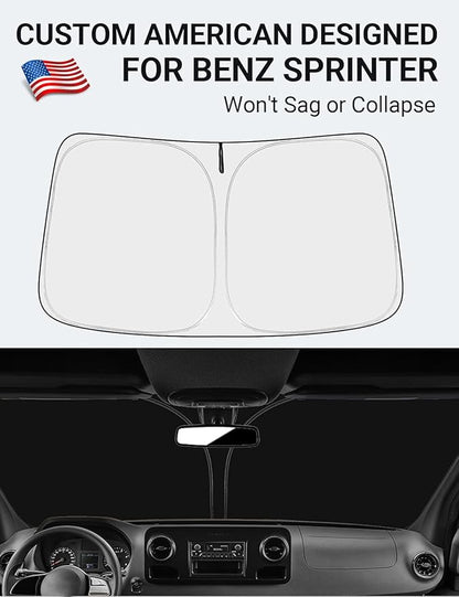 Proadsy 2025 Upgrade Windshield Sun Shade Custom Fit Sprinter, Freightliner Cargo Crew 2007-2025 4-Layer Foldable Front Sunshade Protector Sun Visor Blocks UV Rays Keep Car Cooler