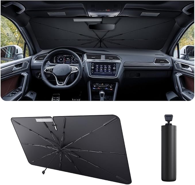 2025 Upgrade Car Windshield Sun Shade Windshield Sunshade Umbrella [Star Fabric] Protect Car from Sun Rays&Heat Damage Keeps Vehicle Cool, Spring Structure Edge Fits Sedans,SUVs,Trucks,Hatchbacks (M2)