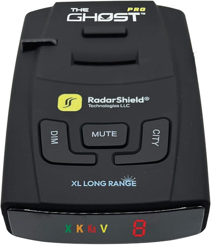 RadarShield Advanced Radar Detector for Cars, Ghost Pro Radar & Laser Detector with Long Range Detection, IVT Filtering, Laser Detection, Mute & Dim Buttons, Includes Mount & 12V Adapter, Black