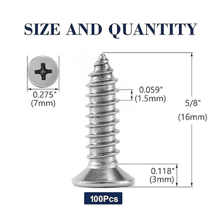 #7 x 5/8" Wood Screw 100Pcs 18-8 (304) Stainless Steel Screws Flat Head Phillips Fast Self Tapping Drywall Screws by SG TZH