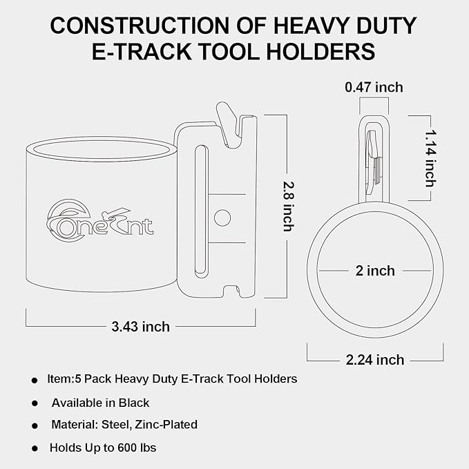 5 Pack E-Track Tool Holders|E Track Accessories for Enclosed Trailer to Heavy Duty Tool Holder |E Track/X Track Tool Hangers to Keep Rakes,Shovels, Broom|E Track Shovel Holder for Truck