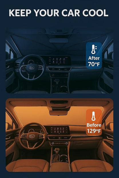 Proadsy Windshield Sun Shade Umbrella for Kia Sportage 2023-2025 2026 Foldable Car Umbrella Sunshade with Soft TPU Handle Spring Structure Crystal Cooling Material Protect Car from Rays & Heat