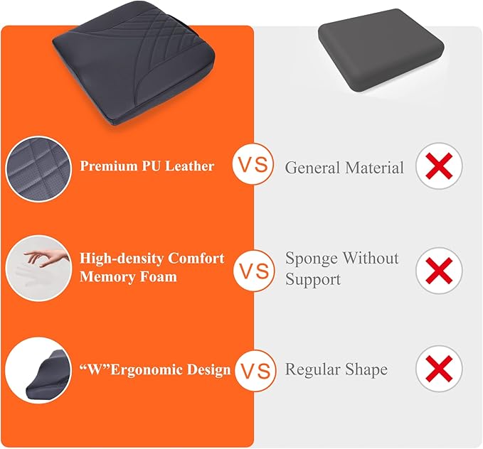 kingphenix Premium Car Seat Cushion, Memory Foam Driver Seat Cushion to Improve Driving View- Coccyx & Lower Back Pain Relief - Seat Cushion for Car, Truck, Office Chair (Black)