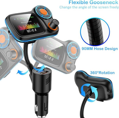 TSNAM Wireless Car Bluetooth Adapter,Radio FM Transmitters HandsFree Call Receiver and MP3 Music/APP Audio Play,QC3.0 and Smart 2.4A Dual USB Charger,1.8" Color Display,Aux Port,TF Card