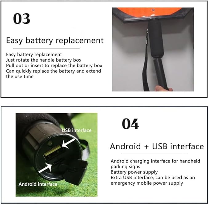 18" LED Stop/Slow Paddle, Reflective Hand Held Stop Sign with Handle, Steady/Flashing Light Modes