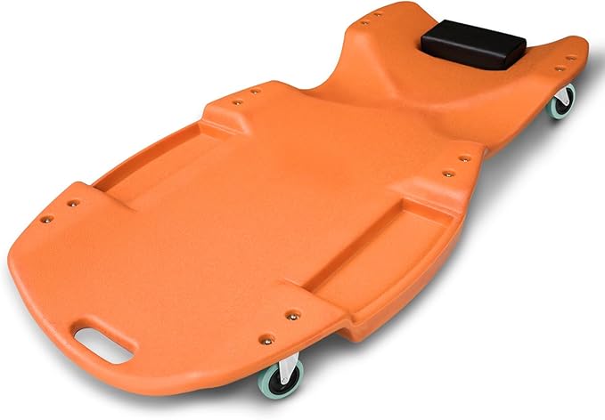Magshion Mechanic Creeper with Padded Headrest & Tool Trays – 440 lbs Capacity, Rolling Garage Creeper with 6 Swivel Wheels, Lightweight & Portable Under Car Creeper for Auto Repair (Orange)