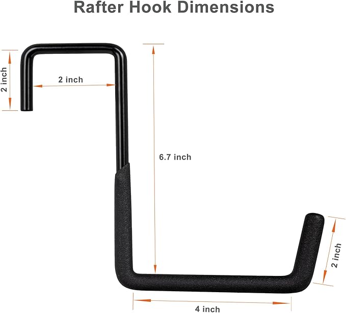4 Pcs Rafter Hooks, Upgraded Fence Hangers, Heavy Duty Bike Hanger for Garage, Ladder Hook, Black Large S Hooks for Hanging Hose, Plants, Chairs, Bikes, Ladders, Cords and More