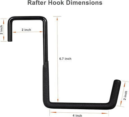 4 Pcs Rafter Hooks, Upgraded Fence Hangers, Heavy Duty Bike Hanger for Garage, Ladder Hook, Black Large S Hooks for Hanging Hose, Plants, Chairs, Bikes, Ladders, Cords and More