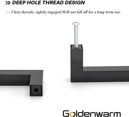 goldenwarm 10 Pack Black Cabinet Knobs T Bar - Kitchen Cabinet Handles Stainless Steel Cabinet Hardware Black Pulls for Bathroom Cabinets and Cupboard, 2in(50mm) Overall Length
