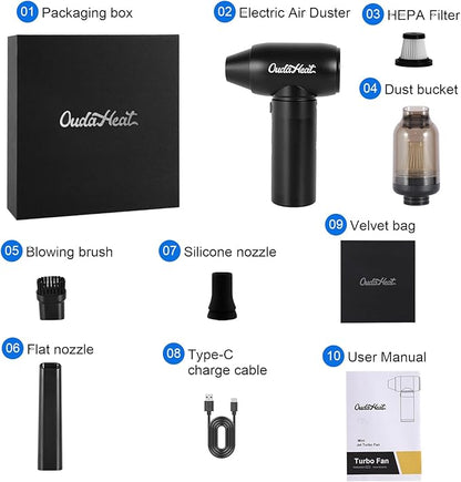 Air Duster Jet and Vacuum 2 in 1, 4 Gears Adjust, Rechargeable Portable Cordless Electronics for PC Keyboard, Car, Camping, housecleaning, Car Detailing, Fully Charge Before Use