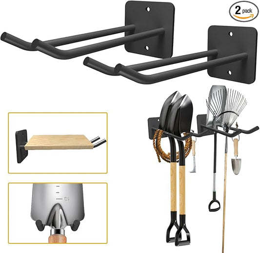 Garage Storage Hooks Heavy Duty Steel Tool Organizer Wall Mount Hangers Hooks Racks for Ropes Hoses and Garden Yard Tools Organization Holder Bulk Items Hanging Tool 9 Inch (2 PACK)