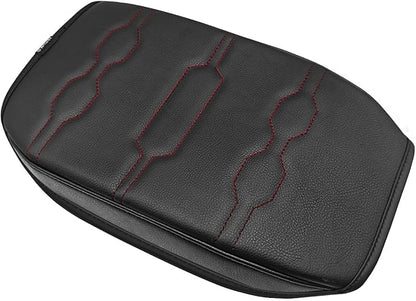 Muslogy Center Console Armrest Cover Compatible with Ford Ranger 2024 2025 Accessories Comfort Armrest Pad Cushion Box Lid Cover Vegan Leather Protector Regular Thick(Black/Orange Stitching)