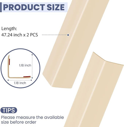 2PCS Wall Corner Protectors Guards - Self Adhesive Corner Protector & Corner Guards for Walls Edge Protection, Easy to Apply - No Tools Needed(Beige, 47.24"x1.18")