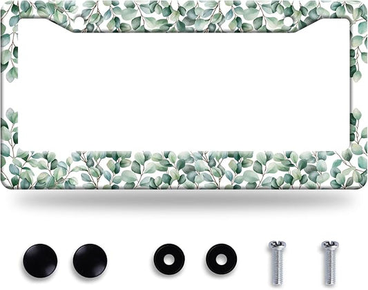 Green Leaf License Plate Frame Colorful License Plate Stainless Steel Funny License Plate Holder Personalized Leaves Car Accessory Decoration 12.3" x 6.3"for Men Women